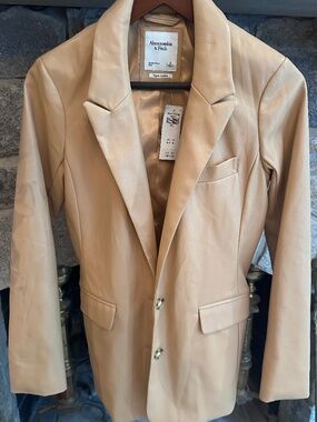 Abercrombie S Tan Vegan Leather Blazer NWT Imperfect DIY Graffiti Custom Jacket